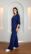 Lacivert Bol Kesim V Yaka Yarım Kollu Pijama Takımı