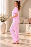 PEMBE ÇİZGİLİ EV GİYİMİ 6 LI SET (PANTALON/ŞORT/BLUZ/BÜSTİYER/ÇORAP/TOKA)