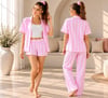 PEMBE ÇİZGİLİ EV GİYİMİ 6 LI SET (PANTALON/ŞORT/BLUZ/BÜSTİYER/ÇORAP/TOKA)