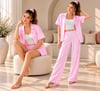 PEMBE ÇİZGİLİ EV GİYİMİ 6 LI SET (PANTALON/ŞORT/BLUZ/BÜSTİYER/ÇORAP/TOKA)