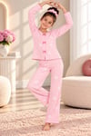 PEMBE ÖNÜ KURDELELİ ÇOCUK PİJAMA TAKIMI
