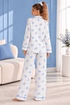 Tavşan Desenli Gömlek Yakalı Beyaz/mavi Kadın Pijama Takımı