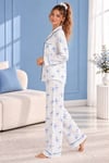 Tavşan Desenli Gömlek Yakalı Beyaz/mavi Kadın Pijama Takımı
