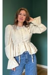 Balon kollu, fırfırlı peplum bluz