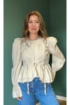 Balon kollu, fırfırlı peplum bluz