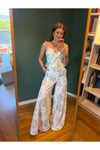 Boncuk askılı peplum bluz - pantolon takım