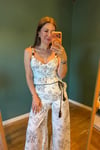 Boncuk askılı peplum bluz - pantolon takım
