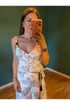 Boncuk askılı peplum bluz - pantolon takım