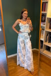 Boncuk askılı peplum bluz - pantolon takım