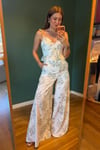 Boncuk askılı peplum bluz - pantolon takım