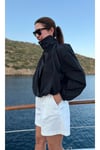 Gold çıtçıtlı funnel neck bomber rüzgarlık