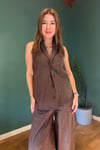 Halter yaka keten yelek - pantolon takım