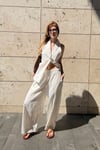 Halter yaka keten yelek - pantolon takım