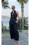 Halter yaka keten yelek - pantolon takım