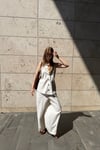 Halter yaka keten yelek - pantolon takım