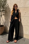Halter yaka keten yelek - pantolon takım