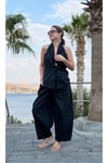 Halter yaka keten yelek - pantolon takım