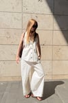 Halter yaka keten yelek - pantolon takım