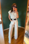 Keten dokulu crop gömlek-pantolon takım