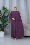 Mürdüm Medine İpeği Ferace Elbise, Robalı ve Yarım Fermuarlı Cepli