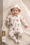 Minory Baby - Kapüşonlu Desenli Fermuarlı Patikli Bebek Tulum