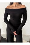 Fitilli Örme Kumaş Madonna Yaka Crop Bluz ve Geniş Paça Pantolon İkili Takım