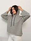 Modal Kumaş Kadın Çizgili Kapüşonlu Sweatshirt