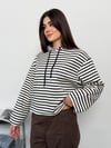 Modal Kumaş Kadın Çizgili Kapüşonlu Sweatshirt