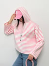 Modal Kumaş Kadın Çizgili Kapüşonlu Sweatshirt
