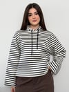 Modal Kumaş Kadın Çizgili Kapüşonlu Sweatshirt