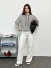 Modal Kumaş Kadın Çizgili Kapüşonlu Sweatshirt