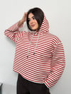Modal Kumaş Kadın Çizgili Kapüşonlu Sweatshirt