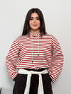 Modal Kumaş Kadın Çizgili Kapüşonlu Sweatshirt