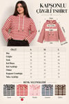 Modal Kumaş Kadın Çizgili Kapüşonlu Sweatshirt