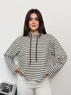 Modal Kumaş Kadın Çizgili Kapüşonlu Sweatshirt