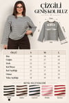 Modal Kumaş Kadın Çizgili Uzun Kollu Oversize Bluz