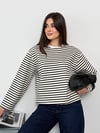 Modal Kumaş Kadın Çizgili Uzun Kollu Oversize Bluz