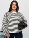 Modal Kumaş Kadın Çizgili Uzun Kollu Oversize Bluz