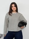 Modal Kumaş Kadın Çizgili Uzun Kollu Oversize Bluz