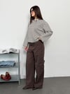 Modal Kumaş Kadın Çizgili Uzun Kollu Oversize Bluz