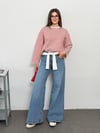 Modal Kumaş Kadın Çizgili Uzun Kollu Oversize Bluz