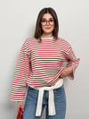 Modal Kumaş Kadın Çizgili Uzun Kollu Oversize Bluz