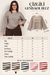 Modal Kumaş Kadın Çizgili Uzun Kollu Oversize Bluz