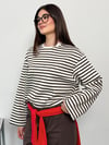 Modal Kumaş Kadın Çizgili Uzun Kollu Oversize Bluz