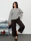Modal Kumaş Kadın Çizgili Uzun Kollu Oversize Bluz