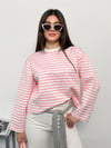 Modal Kumaş Kadın Çizgili Uzun Kollu Oversize Bluz