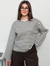 Modal Kumaş Kadın Çizgili Uzun Kollu Oversize Bluz