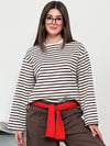 Modal Kumaş Kadın Çizgili Uzun Kollu Oversize Bluz