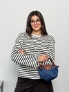 Modal Kumaş Kadın Çizgili Uzun Kollu Oversize Bluz