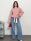 Modal Kumaş Kadın Çizgili Uzun Kollu Oversize Bluz
